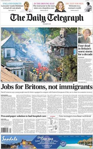 卡麥隆：工作應給英國人而非移民（20131029 每日電訊）