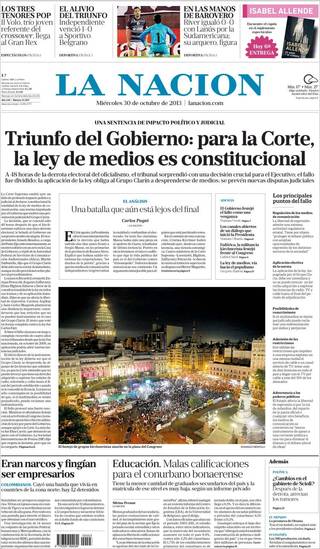 政府勝出 最高法院宣布《傳媒法》未違憲（20131030 阿根廷國家報）