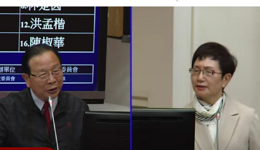 藍委林德福(左)15日質疑,為何國安基金還在股市?財政部長莊翠雲(右)回應說,要觀察國際局勢與美國升息,4月才會討論退場事宜。(直播截圖)
