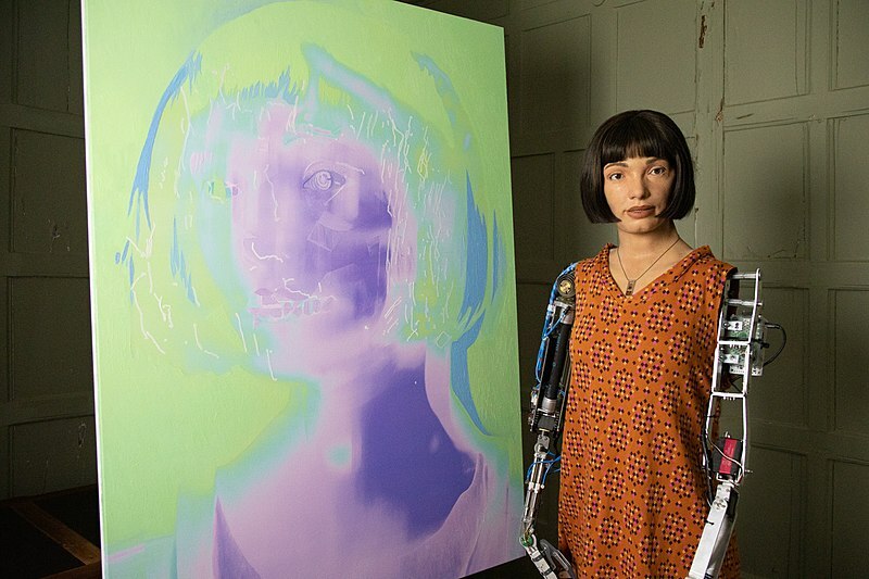 日內瓦舉辦「人工智慧高峰會」,有9名搭載先進人工智慧的機器人出席,圖為擅長繪畫的機器人艾達。(Photo on WikiCommons)