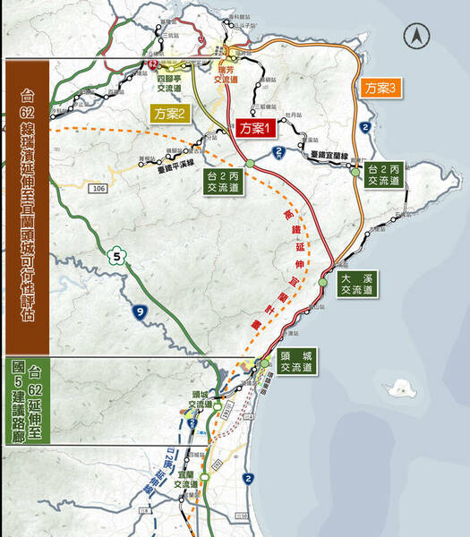 交通部目前計畫打造國5替代道路,計畫名稱為「台62線瑞濱延伸至宜蘭頭城」。(網擄截圖)