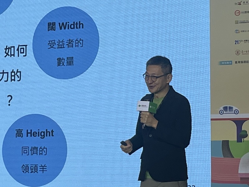 活水社企投資開發公司共同創辦人陳一強則以「社會創業」為主題,鼓勵學生發揮對「永續」的想像。(Photo by 簡嘉佑/台灣醒報)