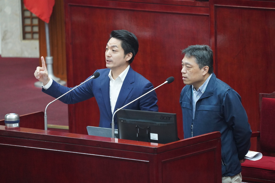 台北市議會13日舉行基泰相關案件的專案報告,請市長蔣萬安與局處官員到議會備詢。(中央社)