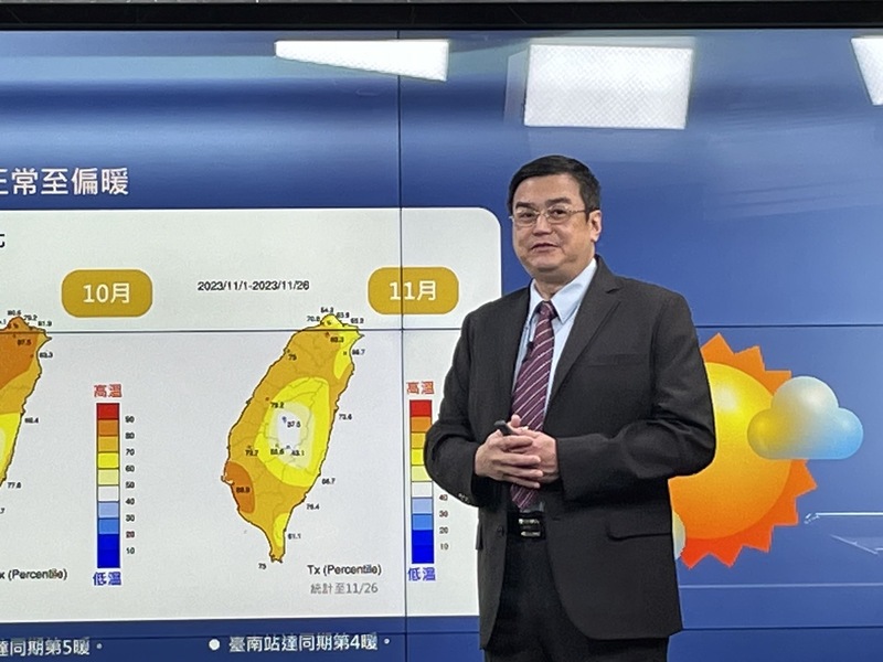 氣象預報中心代理主任陳怡良28日於氣象署記者會指出,雖然冬季平均偏暖,但還是要提防冷氣團造成寒流。(Photo by 簡嘉佑/台灣醒報)