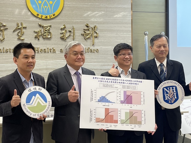 環境部大氣環境司副司長張根穆(左起)、國家環境醫學研究所所長陳保中與國家衛生院副院長許惠恒13日公布歷經兩期八年的空汙研究。(Photo by 簡嘉佑/台灣醒報)