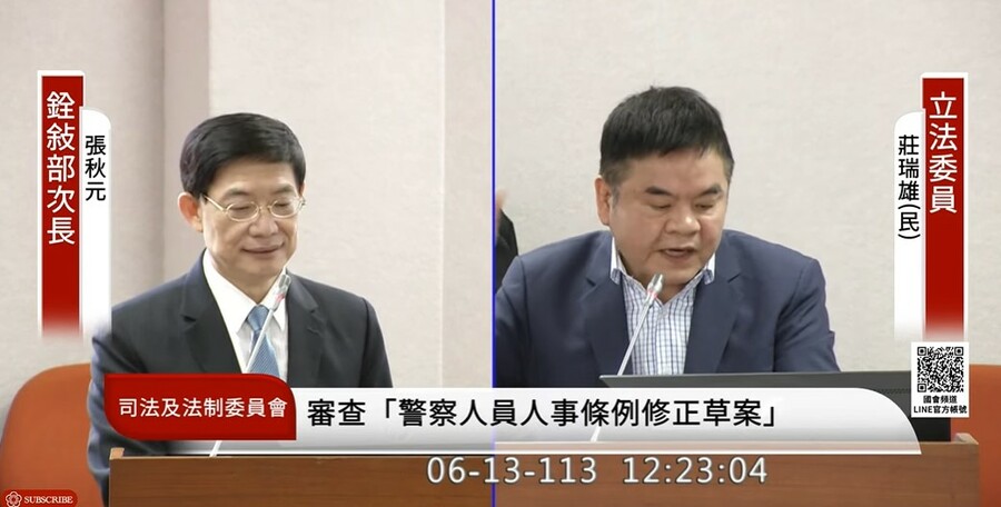 立法院13日審查《警察人員人事條例》,國民黨希望幫警消增加退休金。(直播截圖)