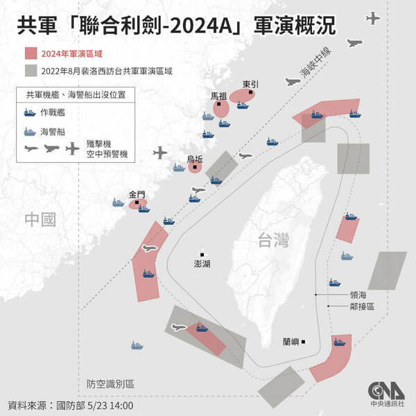 中共解放軍東部戰區自10月14日,在台灣四周展開「聯合利劍-2024B」演習。(中央社)