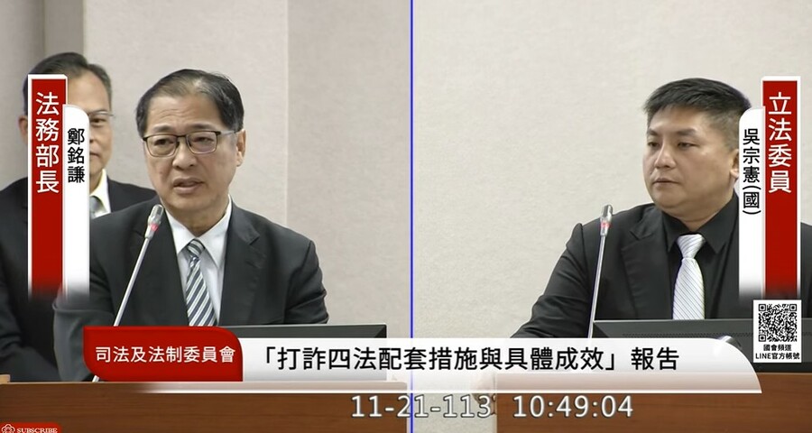 國民黨立委吳宗憲質疑,30位死刑犯恐因釋憲而可回家,法務部與司法院都表示不會發生相關情況。(直播截圖)