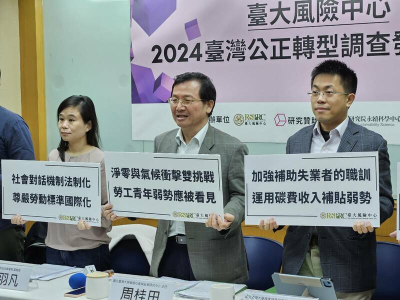 台大風險中心12日提出「公正轉型」民調,盼政府在淨零轉型上應該有更多社會溝通,還有更重視社會福利。(Photo by 呂翔禾/台灣醒報)