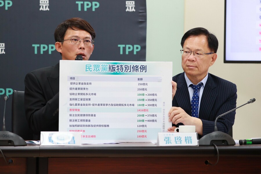 民眾黨5日召開記者會,提出該黨認為較合理的特別預算版本。(民眾黨提供)