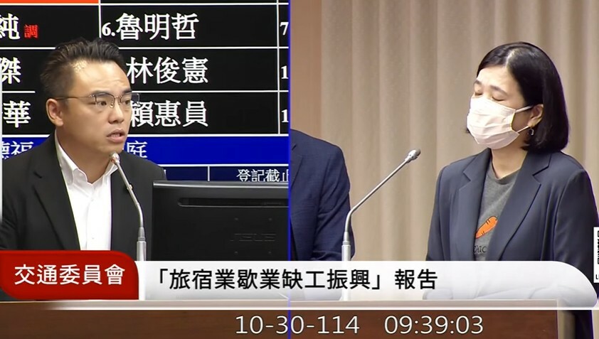 面對觀光署官員對於觀光產業、移工開放狀況不清楚,藍委洪孟楷質詢時充滿著無奈。(直播截圖)
